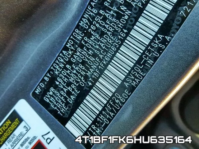 4T1BF1FK6HU635164 фото 2