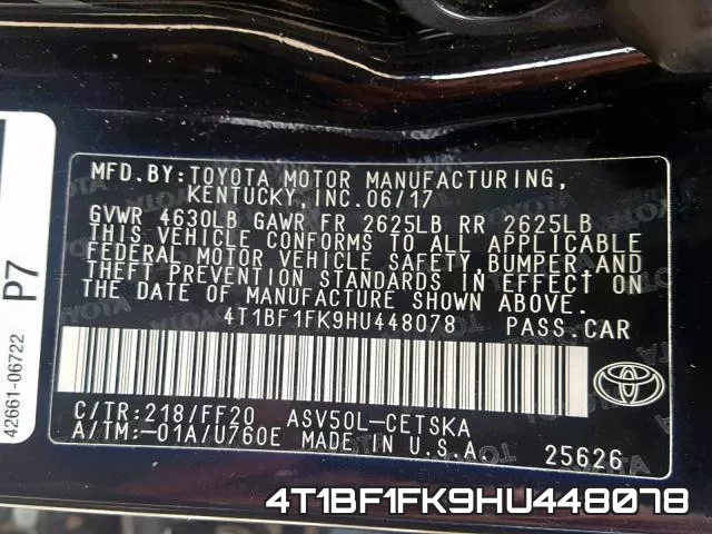 4T1BF1FK9HU448078 фото 2