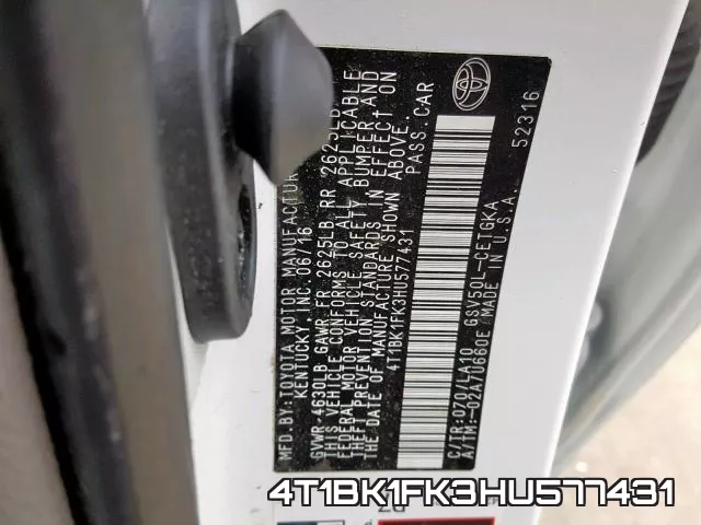 4T1BK1FK3HU577431 фото 2