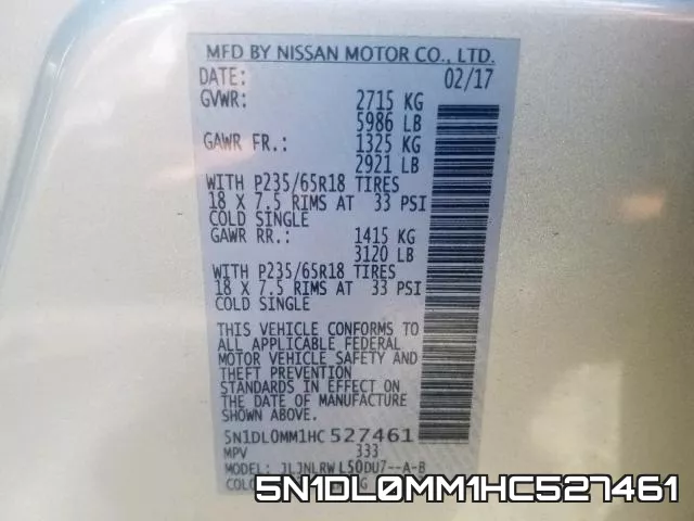 5N1DL0MM1HC527461 фото 2