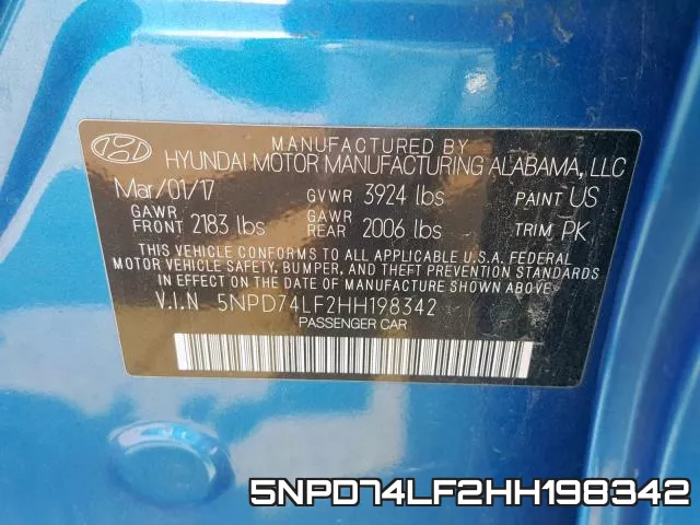 5NPD74LF2HH198342 фото 2