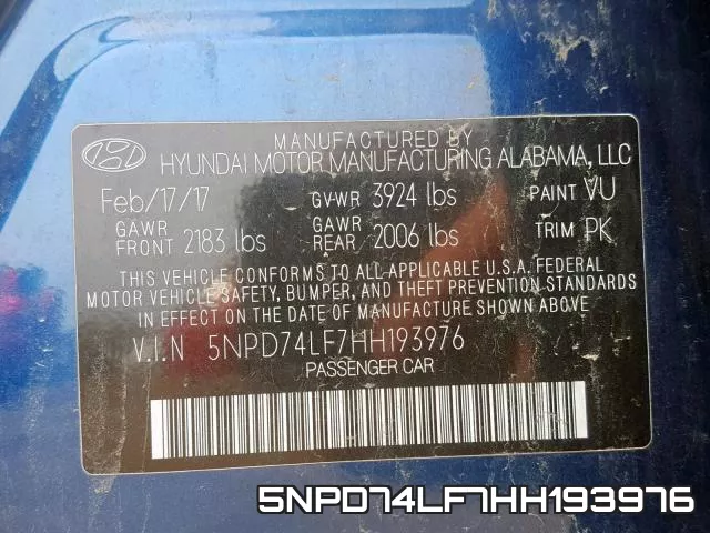 5NPD74LF7HH193976 фото 2