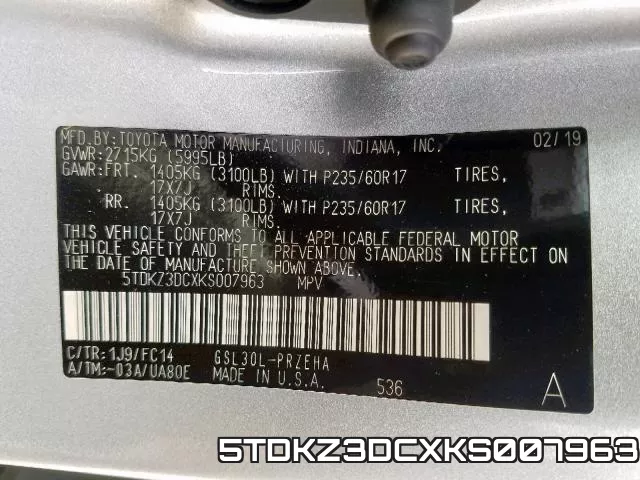 5TDKZ3DCXKS007963 фото 2