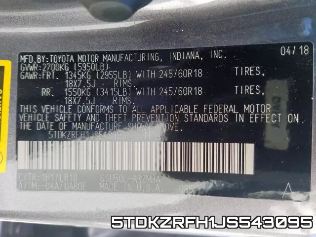 5TDKZRFH1JS543095 фото 2