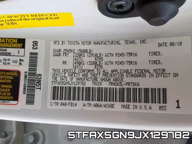 5TFAX5GN9JX129782 фото 2