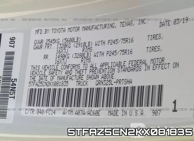 5TFAZ5CN2KX081835 фото 10