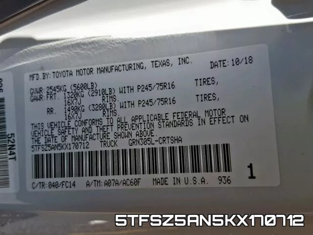5TFSZ5AN5KX170712 фото 2