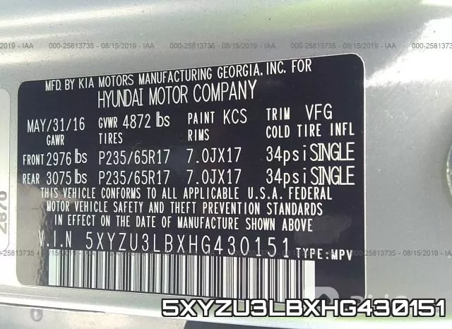 5XYZU3LBXHG430151 фото 10