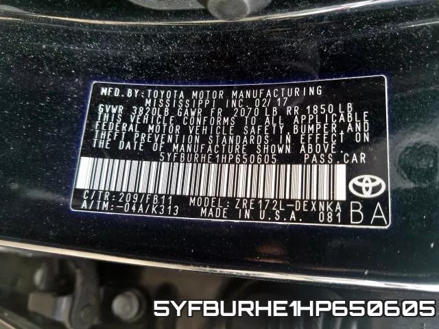 5YFBURHE1HP650605 фото 2