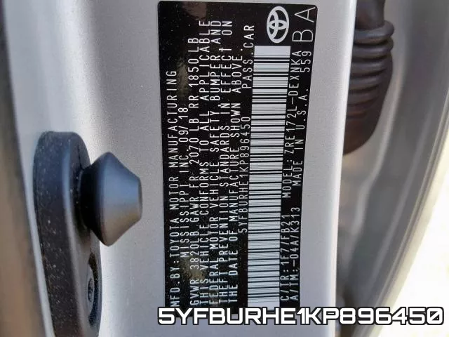 5YFBURHE1KP896450 фото 2