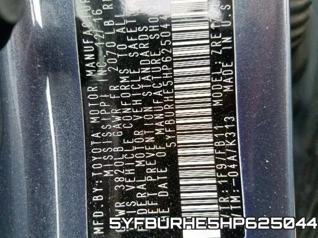 5YFBURHE5HP625044 фото 2