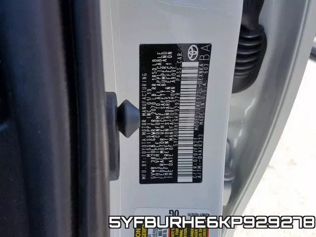 5YFBURHE6KP929278 фото 2