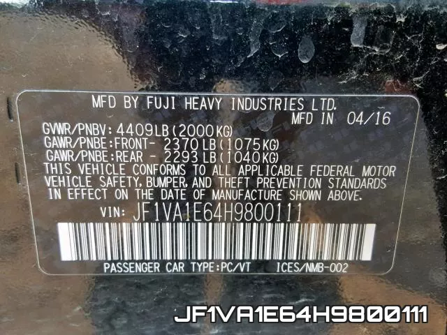 JF1VA1E64H9800111 фото 2