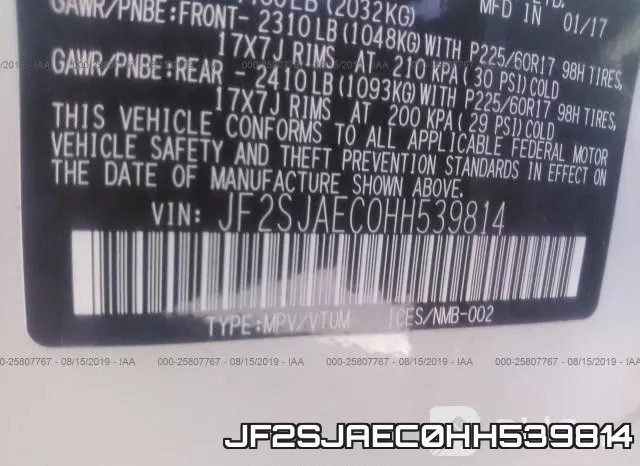 JF2SJAEC0HH539814 фото 10