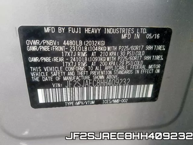 JF2SJAEC8HH409232 фото 2