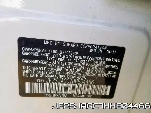JF2SJAGC7HH804466 фото 2