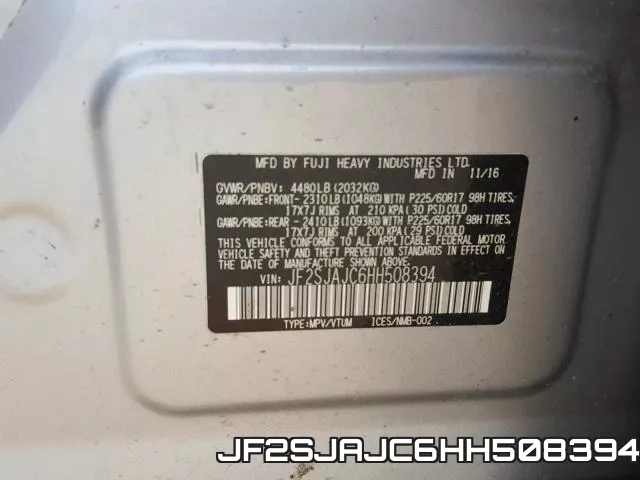 JF2SJAJC6HH508394 фото 2