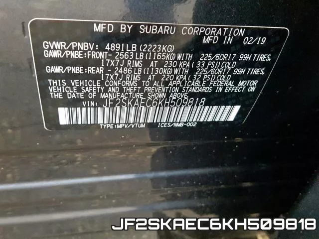 JF2SKAEC6KH509818 фото 2