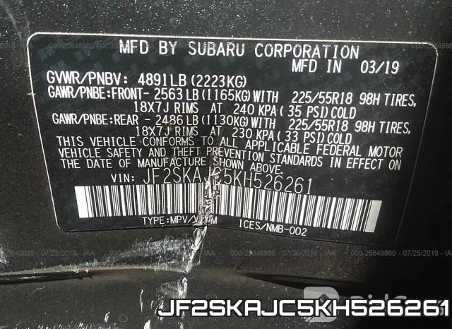 JF2SKAJC5KH526261 фото 10