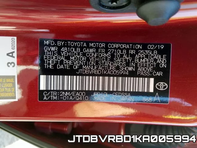 JTDBVRBD1KA005994 фото 2
