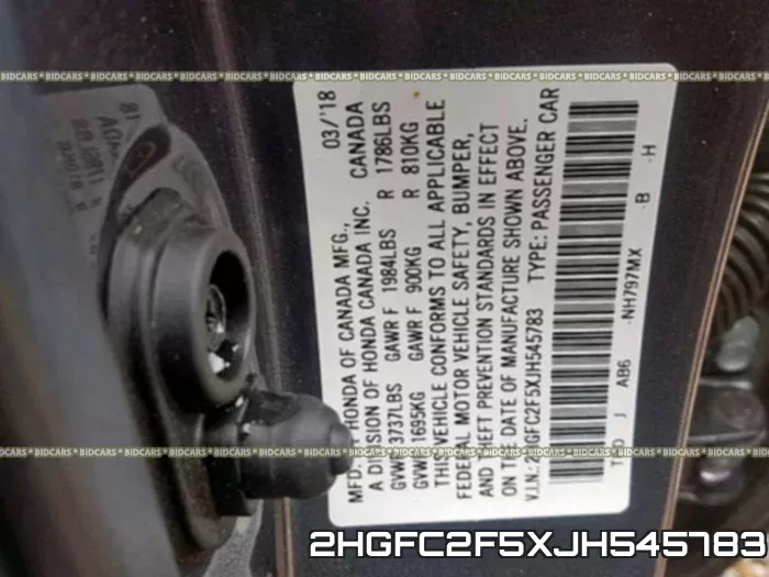 2HGFC2F5XJH545783 фото 2