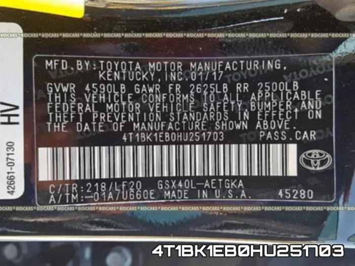 4T1BK1EB0HU251703 фото 2