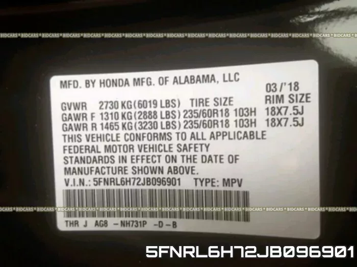 5FNRL6H72JB096901 фото 2