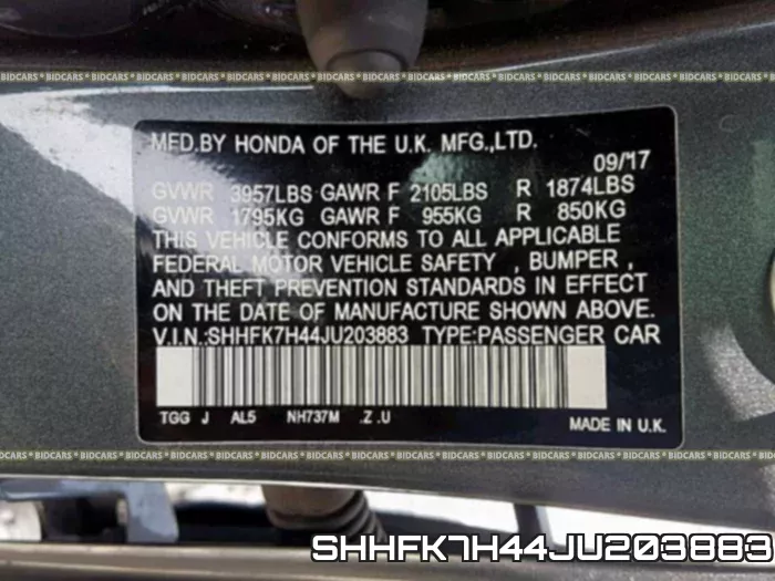 SHHFK7H44JU203883 фото 2