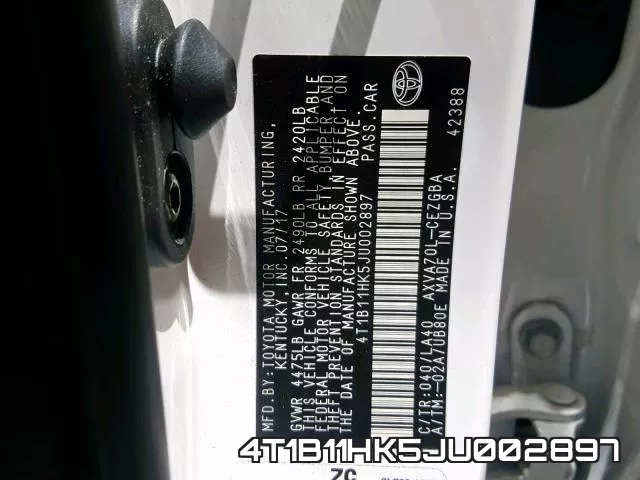 4T1B11HK5JU002897 фото 2