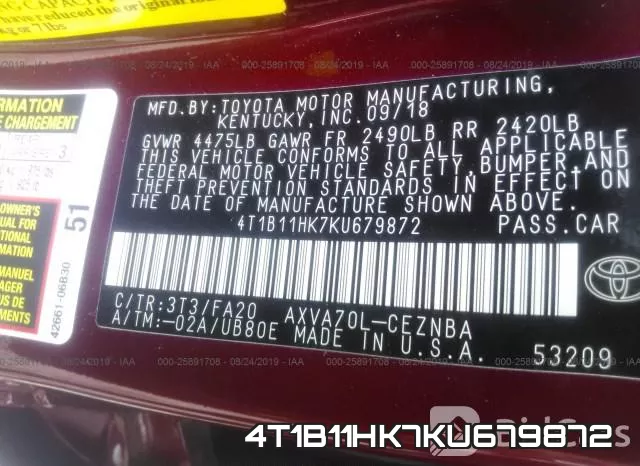 4T1B11HK7KU679872 фото 8