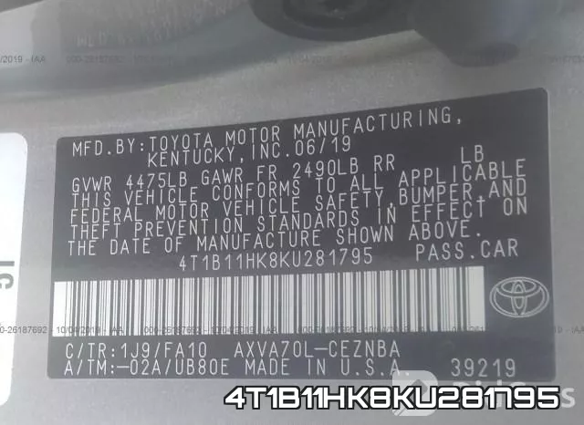 4T1B11HK8KU281795 фото 10