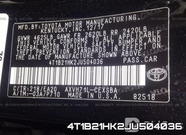 4T1B21HK2JU504036 фото 10
