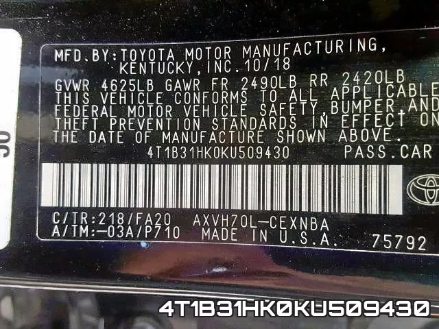 4T1B31HK0KU509430 фото 2