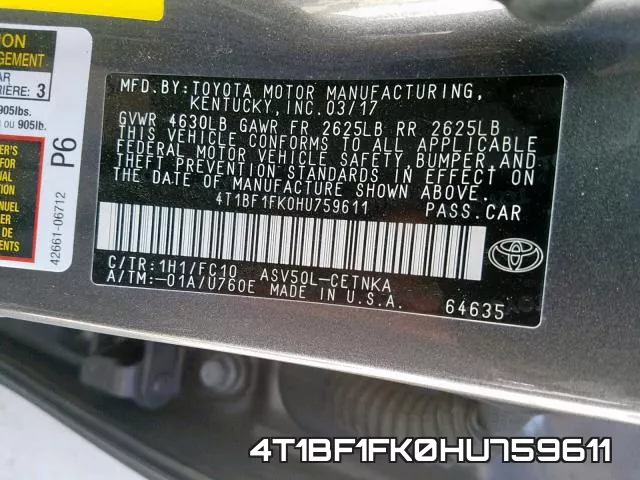 4T1BF1FK0HU759611 фото 2