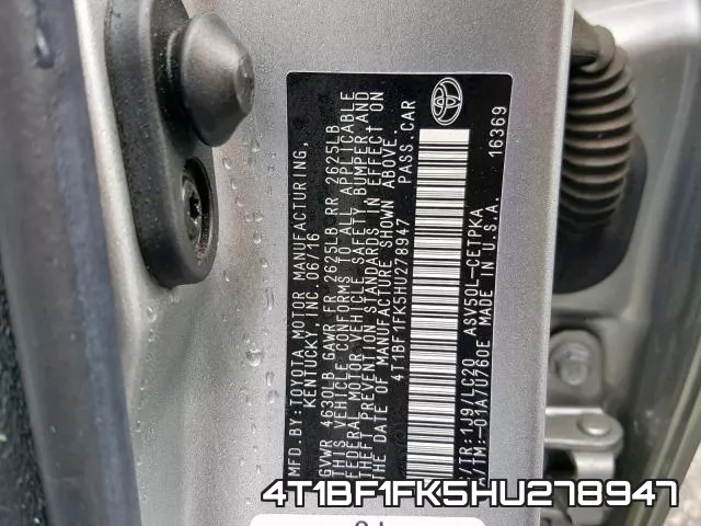 4T1BF1FK5HU278947 фото 2