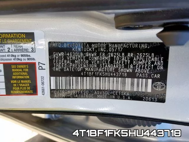 4T1BF1FK5HU443718 фото 2