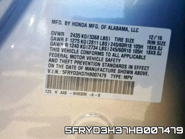 5FRYD3H37HB007479 фото 2