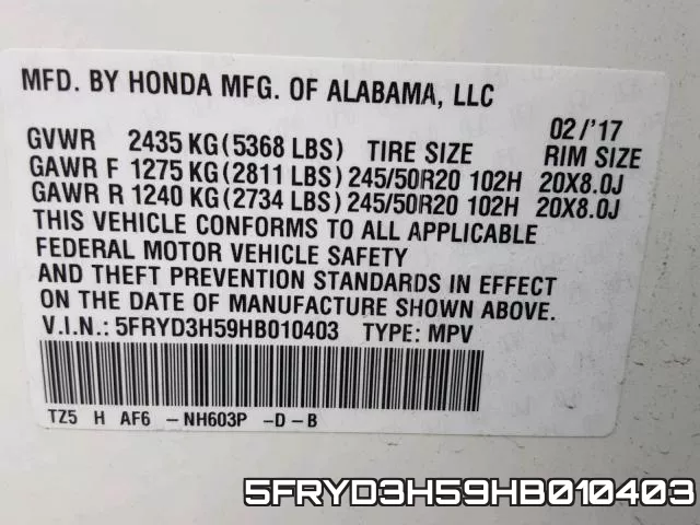 5FRYD3H59HB010403 фото 2