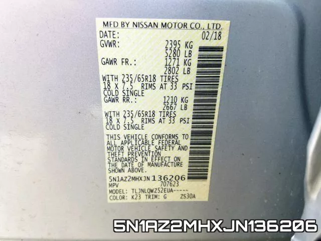 5N1AZ2MHXJN136206 фото 2