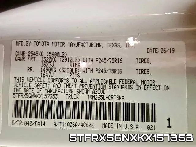 5TFRX5GNXKX157353 фото 2