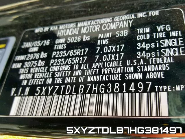 5XYZTDLB7HG381497 фото 2