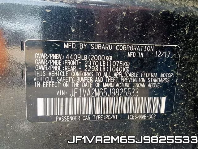 JF1VA2M65J9825533 фото 2