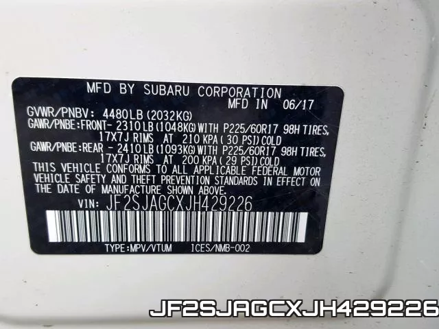 JF2SJAGCXJH429226 фото 2