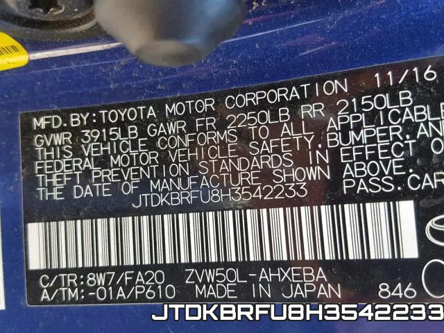 JTDKBRFU8H3542233 фото 2