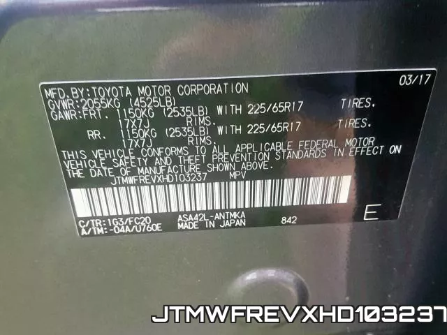 JTMWFREVXHD103237 фото 2