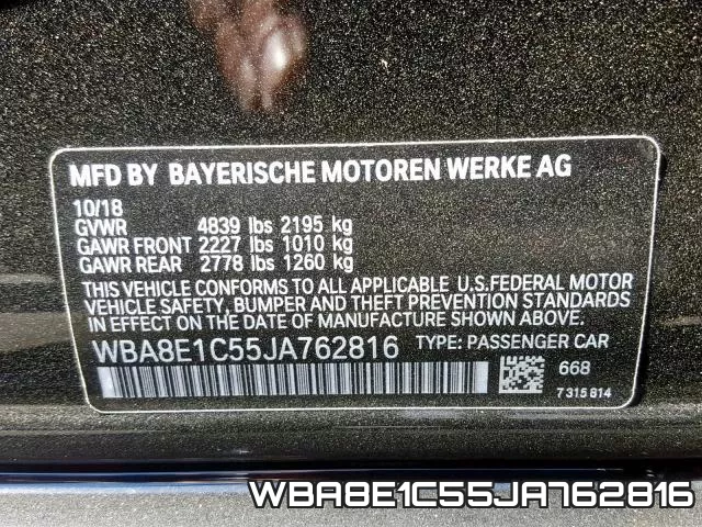 WBA8E1C55JA762816 фото 2