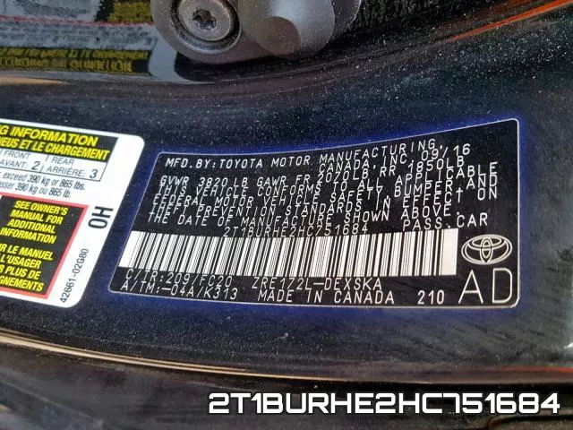 2T1BURHE2HC751684 фото 2