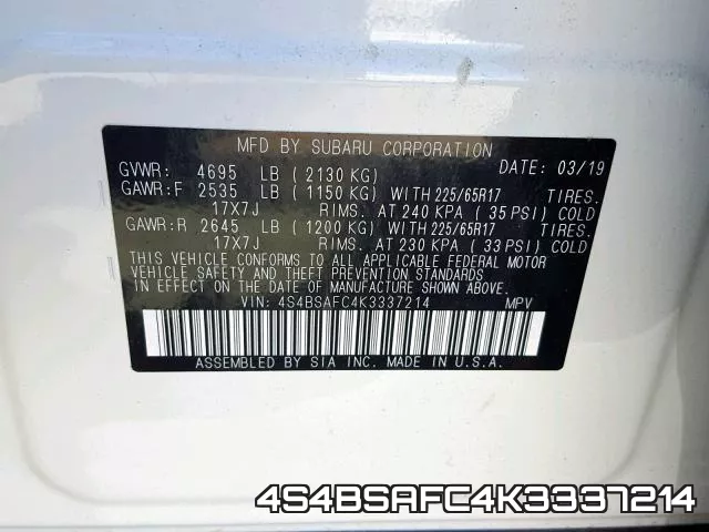 4S4BSAFC4K3337214 фото 2