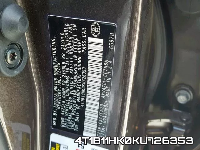 4T1B11HK0KU726353 фото 2