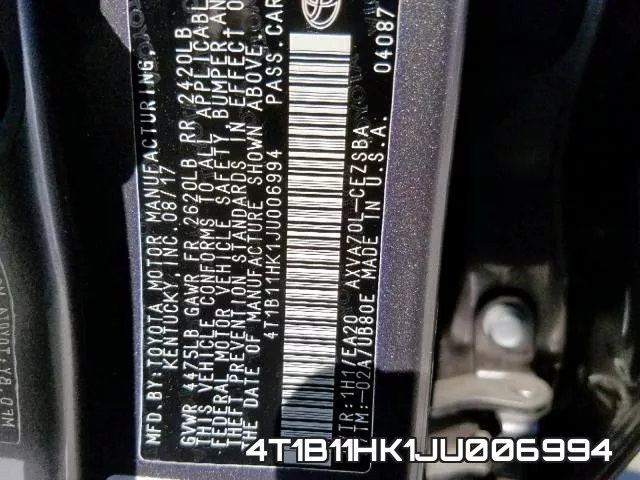 4T1B11HK1JU006994 фото 2